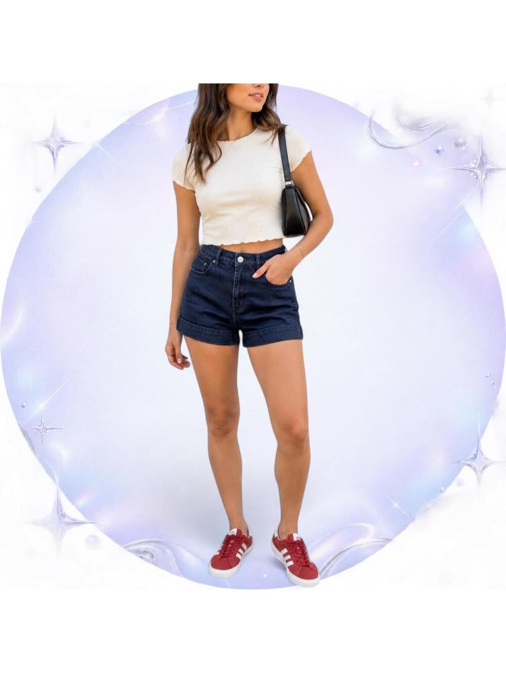 Forever 21 Dark Wash High-Rise Cuffed Denim Shorts Size 27